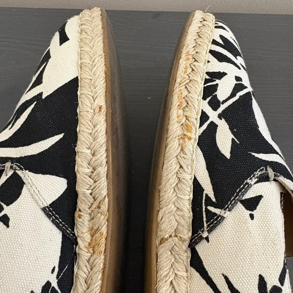 M.Gemi Espadrilles Agio 39.5 Black White Tropical Floral Print Slip On Loafers